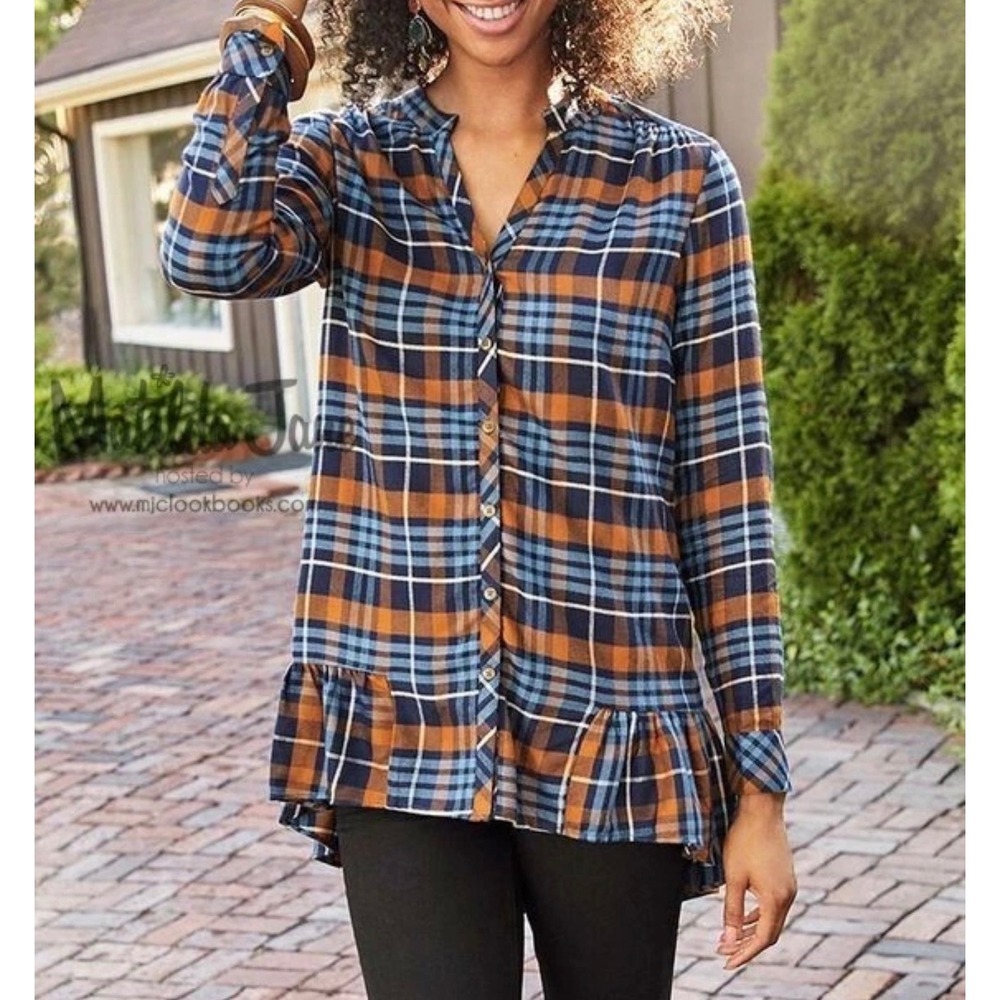 Matilda Jane Moments With You General Store Tunic Top Plaid Ruffle Hem Small